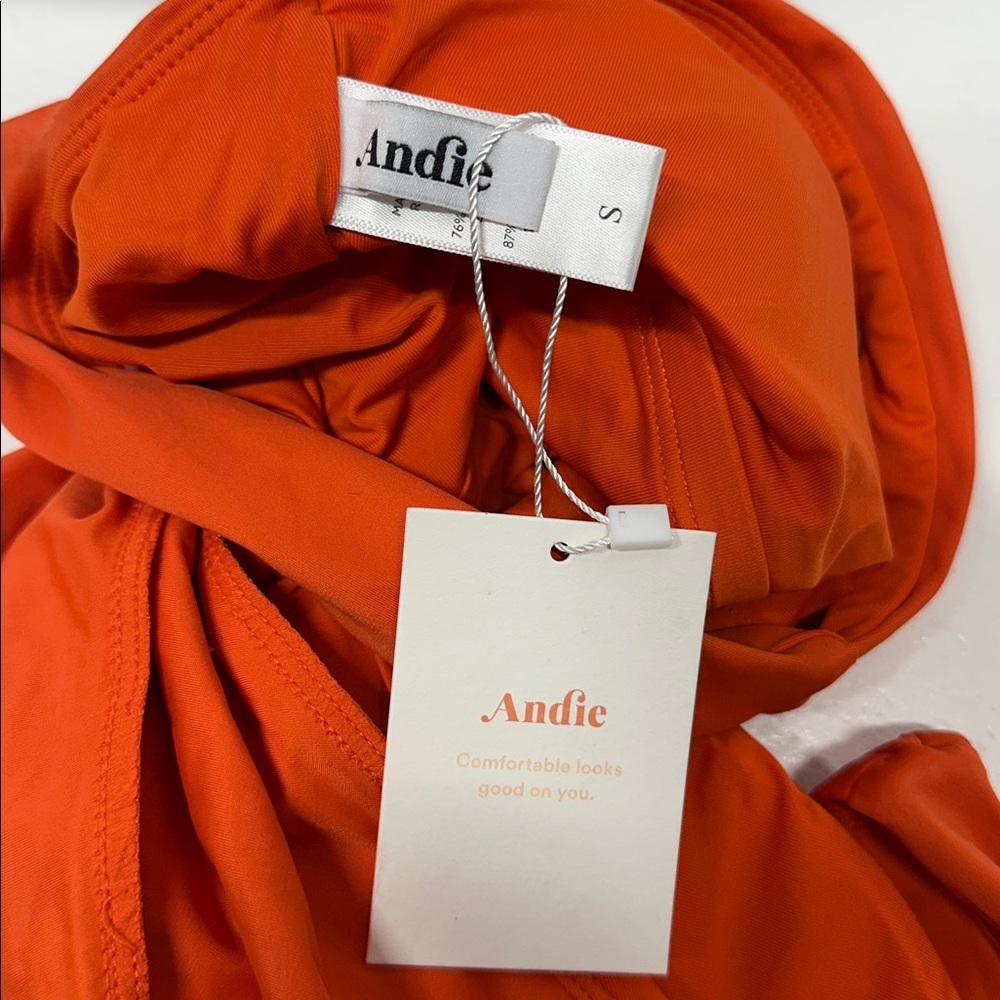 Andie Swim The Belmar One Piece Swimsuit Belted Tie Sire Orange New NWT Medium - Picture 8 of 12